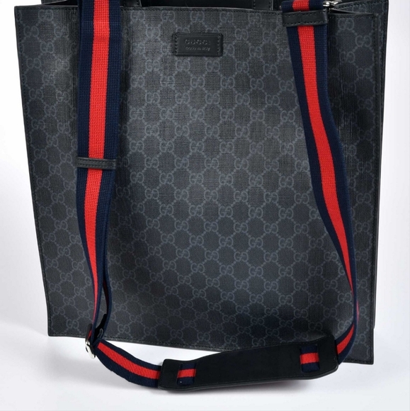 Soft GG Supreme Monogram Appia Calfskin Web Vertical Tote Black - Picture 7 of 9